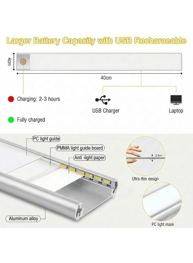 Alruht 40cm Motion Sensor LED Light, Magnetic Rechargeable Cabinet Light, 3 Color Modes Dimmable, for Closet, Kitchen & Hallway - Image 3